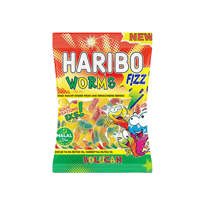 Haribo Fizz Worms (blue) 24x80gm